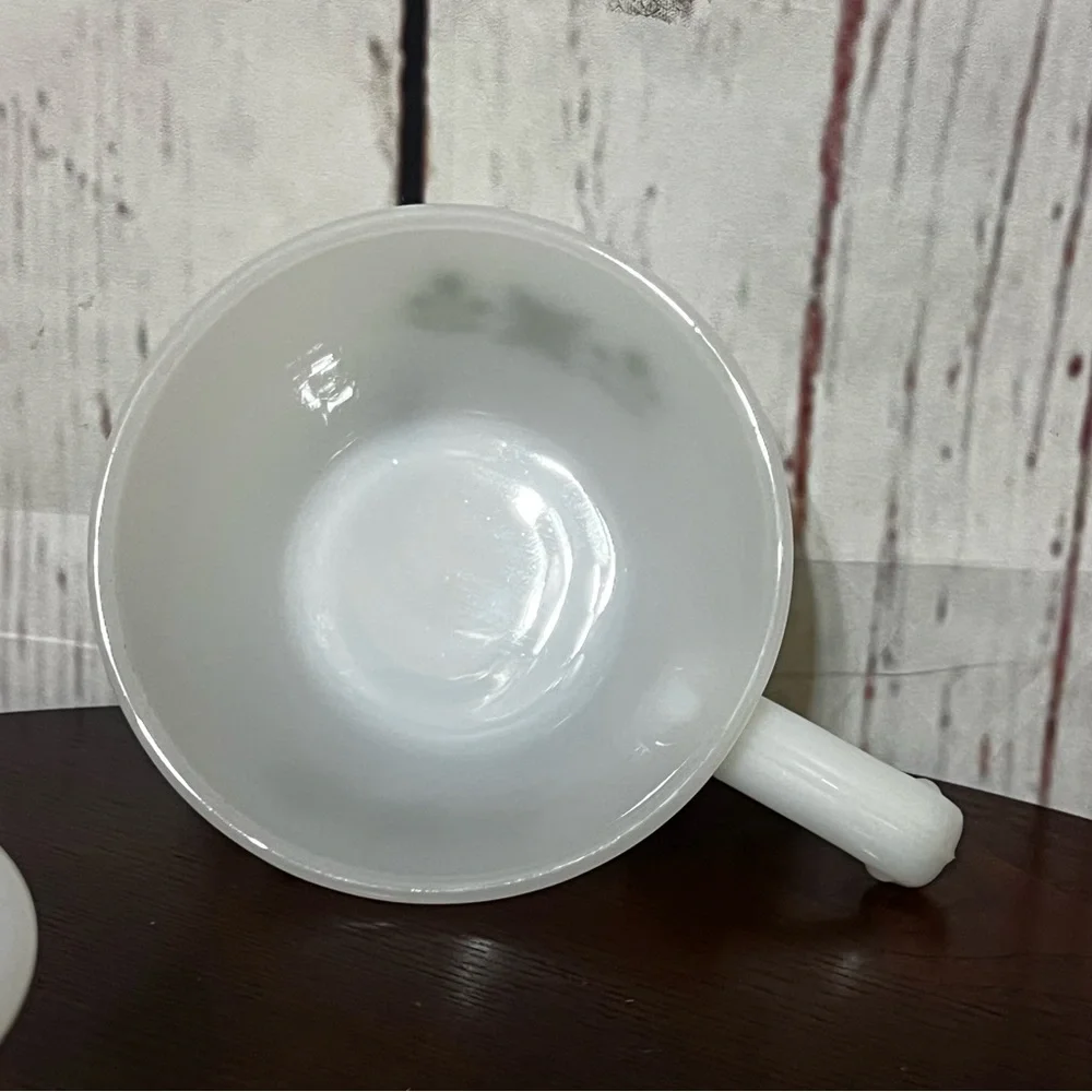 ANCHOR HOCKING Fire King ware Vintage White Soup Bowls with Green Floral Design - Picture 9 of 14